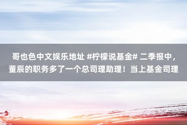 哥也色中文娱乐地址 #柠檬说基金# 二季报中，董辰的职务多了一个总司理助理！当上基金司理